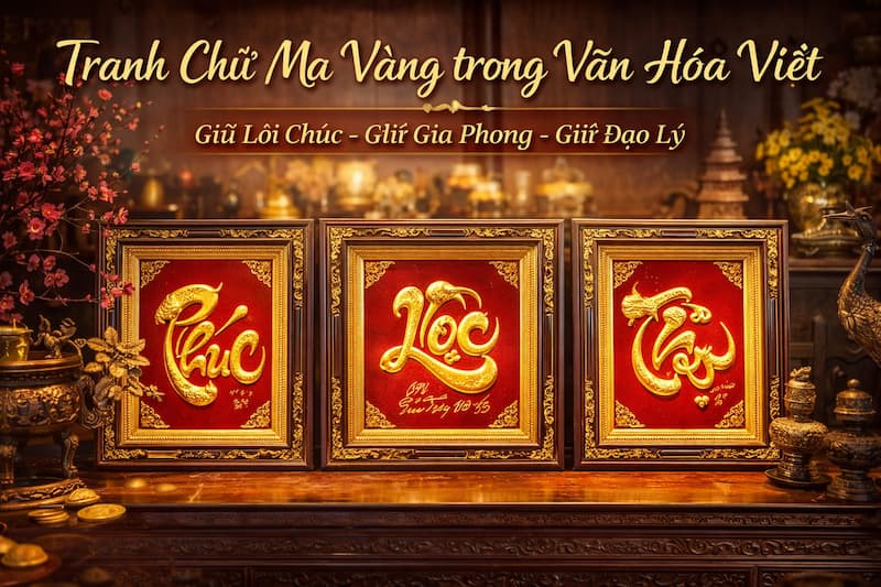Tranh chữ mạ vàng – Khi chữ nghĩa trở thành giá trị tinh thần bền vững trong không gian sống Việt